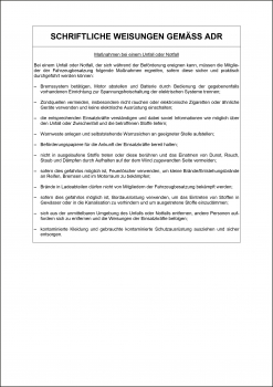 Schriftliche Weisungen nach ADR 2027