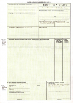 Warenverkehrsbescheinigung EUR 1 sds