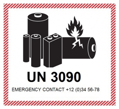 Kennzeichen Lithium-Metall-Batterien UN 3090 - PVC-Aufkleber mit Eindruck Ihrer Telefonnummer - Kleinformat