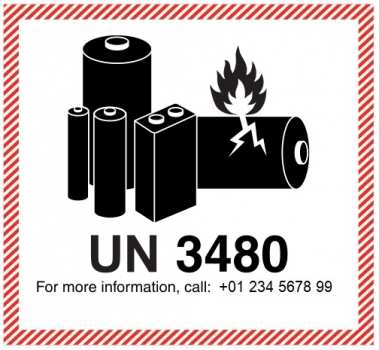 Kennzeichen Lithium-Ionen-Zellen oder -Batterien UN 3480 mit Eindruck der Telefonnummer - Rolle à 500 Stk.