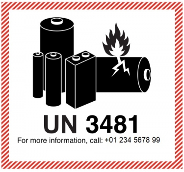 Kennzeichen Lithium-Ionen-Batterien in Ausrüstungen UN 3481 - PVC-Aufkleber mit Eindruck Ihrer Telefonnummer