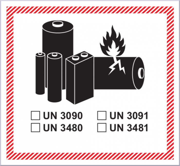 Kennzeichnung Lithium - PVC-Aufkleber - 130x120 mm - mit allen vier UN-Nummern für Deutschland