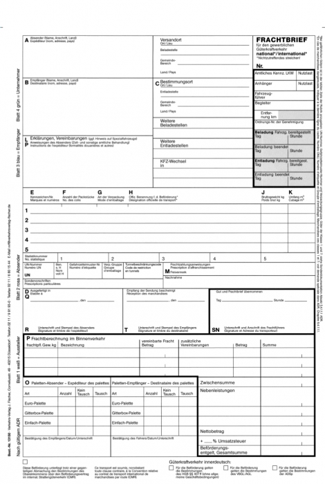 Kombi-Frachtbriefe CMR und Güterkraftverkehr selbstdurchschreibend