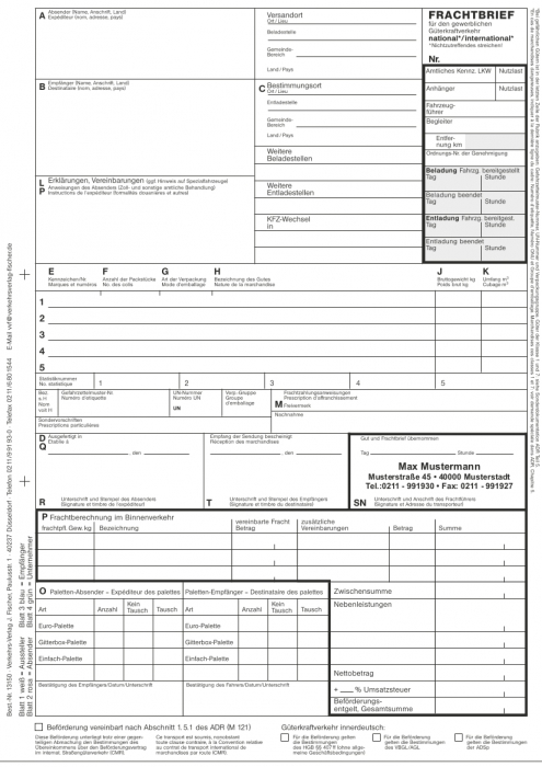 Kombi-Frachtbriefe CMR und Güterkraftverkehr mit Eindruck