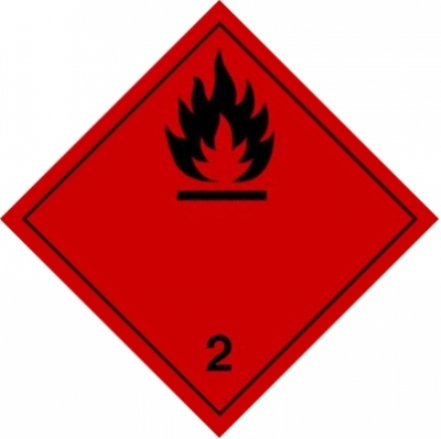 Gefahrzettel Klasse 2.1 - 10x10cm, Rolle à 500 Stk., Haftetikett