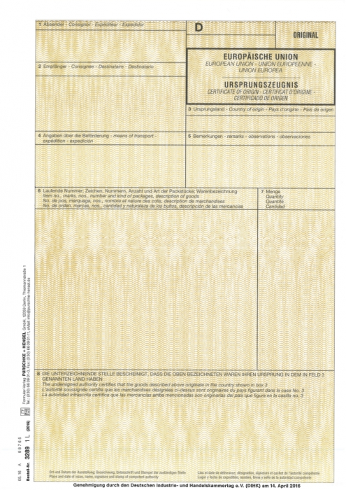 Ursprungszeugnis EU einfach mit D  - ohne Nummerierung