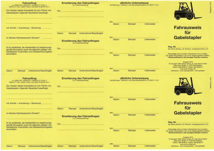 Fahrausweis für Gabelstapler für den PC