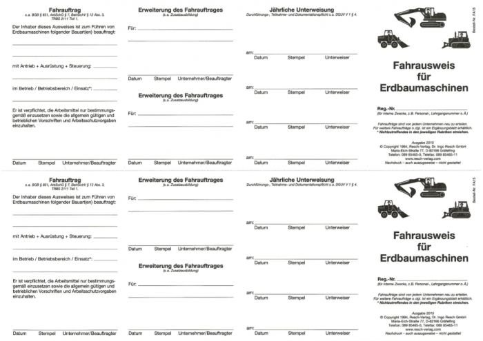 Fahrausweis für Erdbaumaschinen für den PC