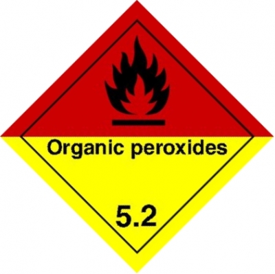 Gefahrzettel Klasse 5.2 - Organic peroxides - 10x10cm, Rolle à 500 Stk., PE-Folie