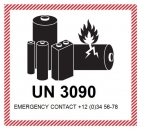 Kennzeichen Lithium-Metall-Zellen oder -Batterien UN 3090 mit Eindruck der Telefonnummer - Rolle à 500 Stk.