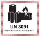 Kennzeichen Lithium-Metall-Zellen oder -Batterien in Ausrüstungen UN 3091 mit Eindruck der Telefonnummer - Rolle à 500 Stk.